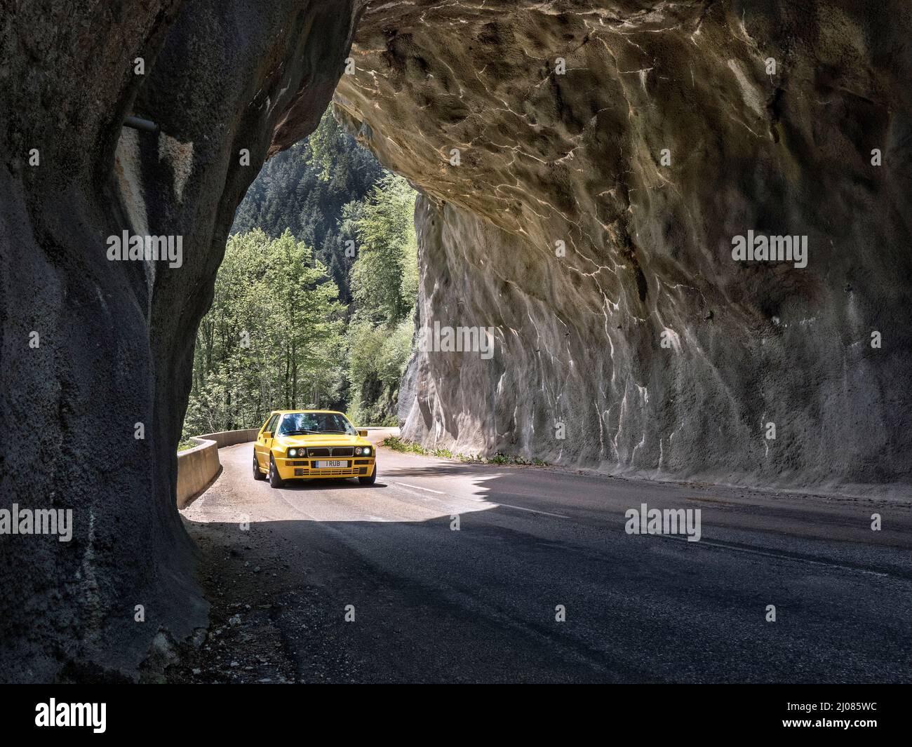 1995 Lancia Delta Integrale Evo II auf historischen Rallye-Etappen von Monte Carlo und auf der Route des Grandes Alpes France. Stockfoto