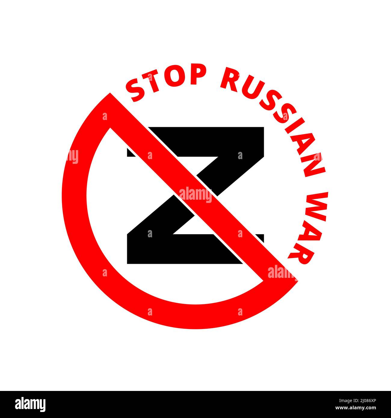 Beenden sie den russischen Krieg gegen die Ukraine. Z-Symbol im Verbotsschild Stock Vektor