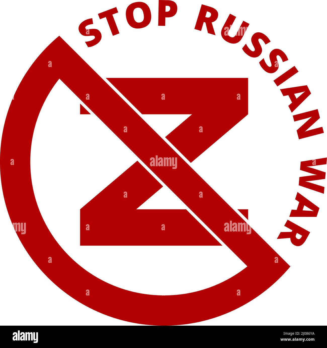 Beenden sie den russischen Krieg gegen die Ukraine. Z-Symbol im Verbotsschild Stock Vektor