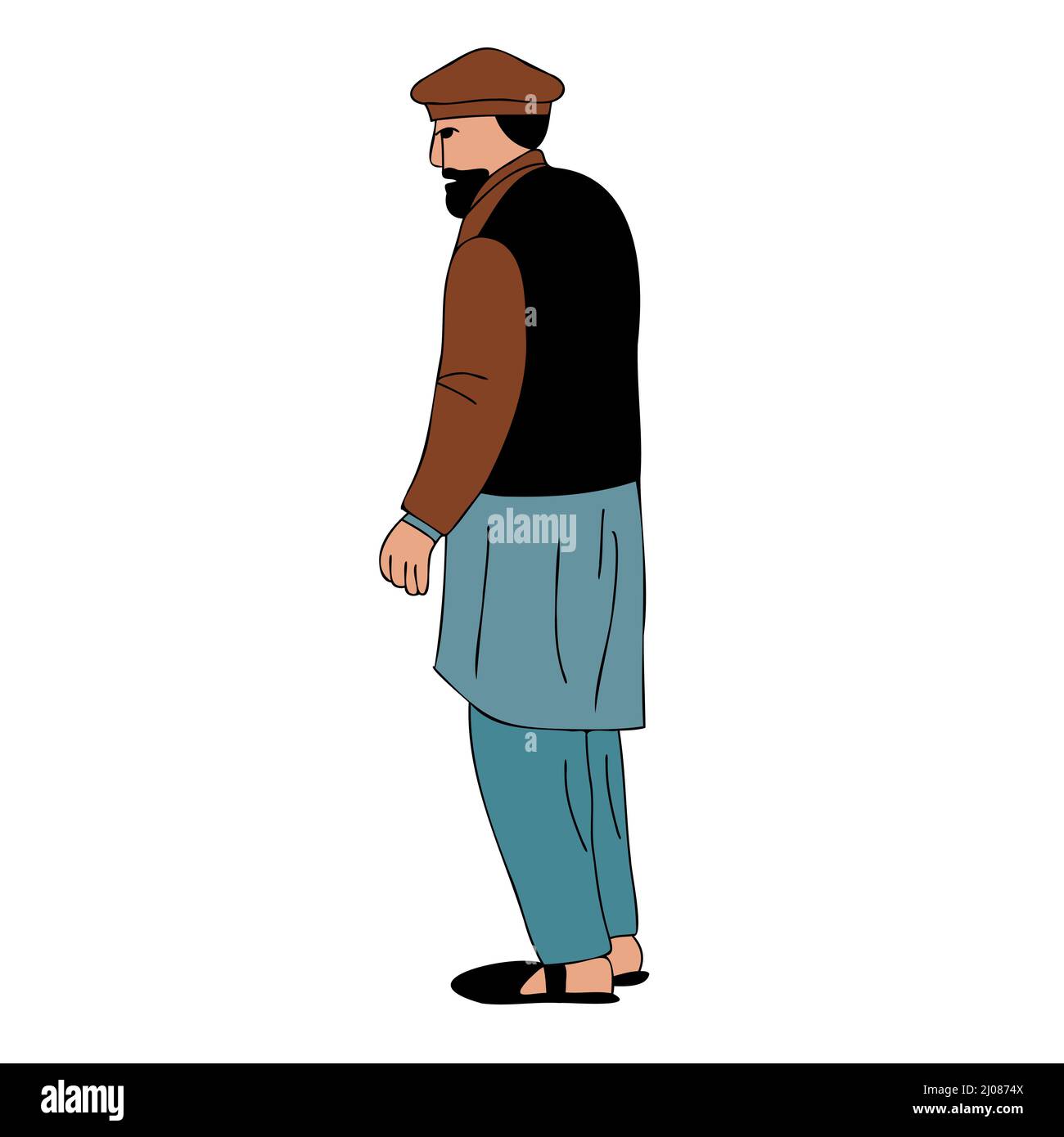 Älterer bärtiger Mann in der Nationaltracht Pakistans. Shalwar Kameez und Sherwani, alter Mann Seitenansicht Porträt Vektor Illustration Stock Vektor Älterer bärtiger Mann in der Nationaltracht Pakistans. Shalwar Kameez und Sherwani, alter Mann Seitenansicht Porträt Vektor Illustration Stock Vektor