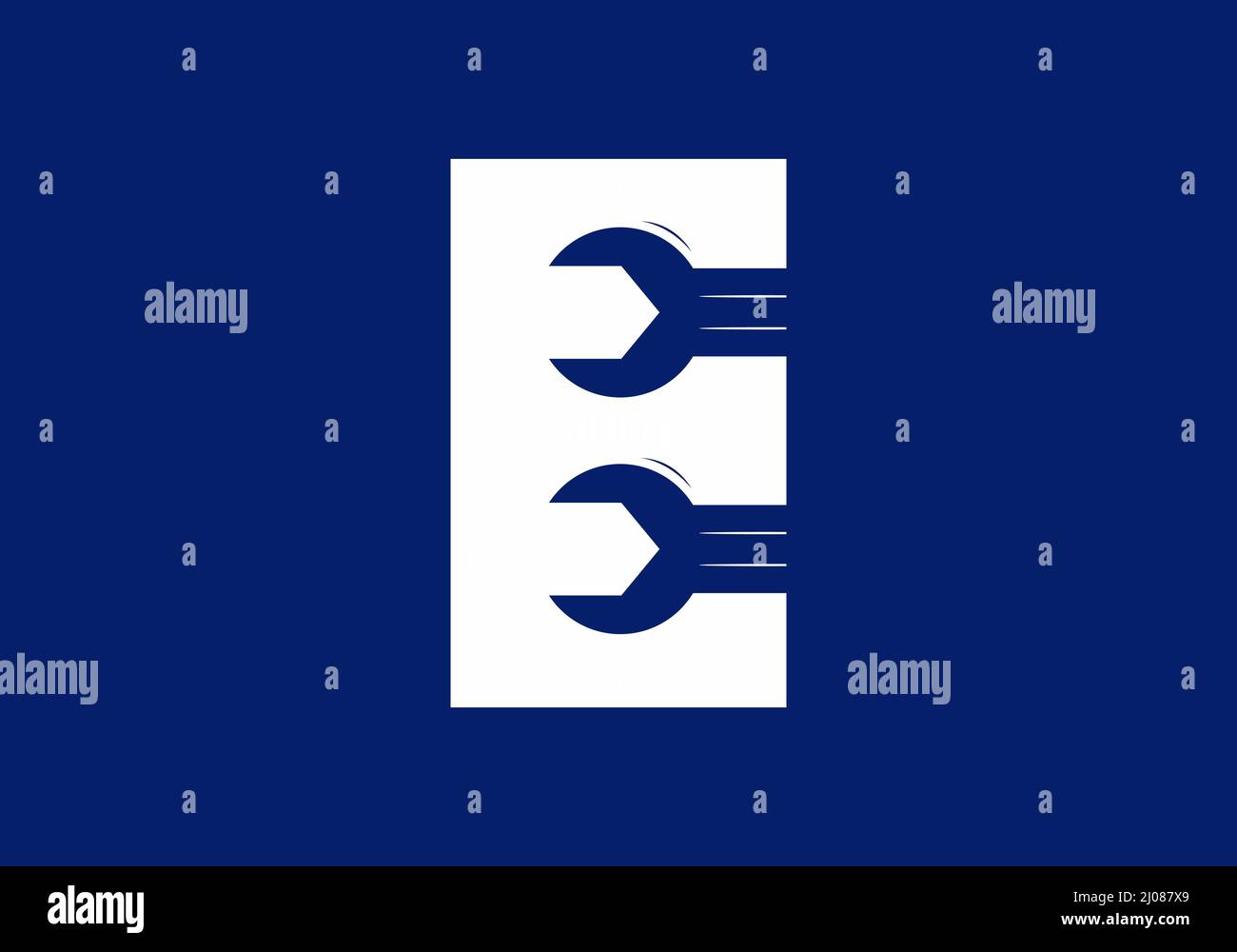 E Anfangsbuchstabe mit Schraubenschlüsselform Stock Vektor