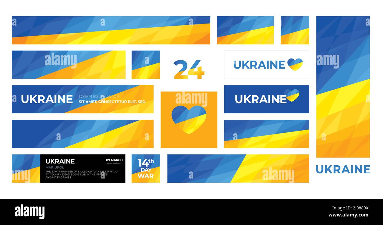Flagge der Ukraine. Blau gelbe abstrakte Hintergründe. Ukraine modernes Muster. Vorlagendesign und Bannersätze Stock Vektor