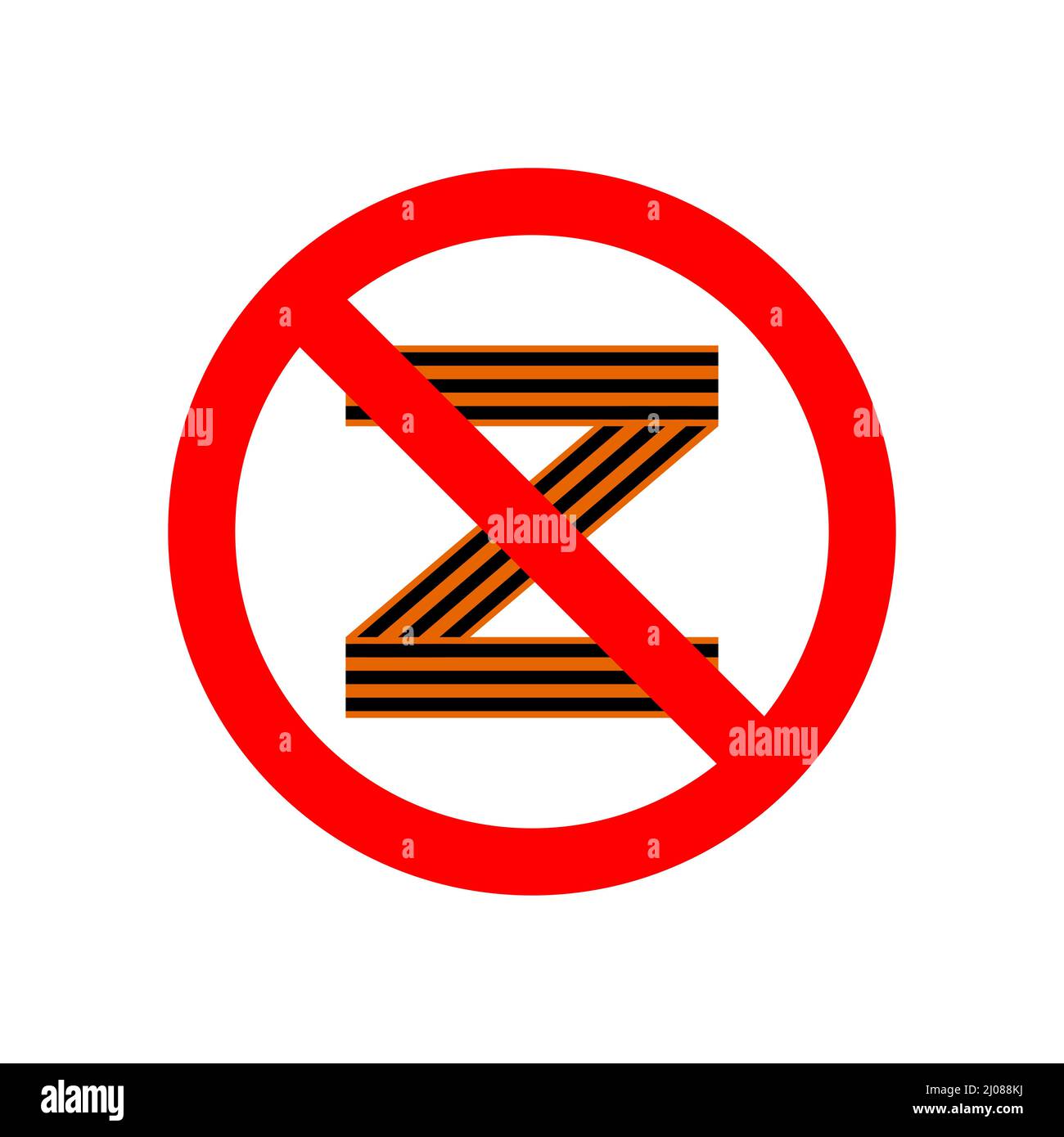 Beenden sie den russischen Krieg gegen die Ukraine. Z-Symbol im Verbotsschild Stock Vektor