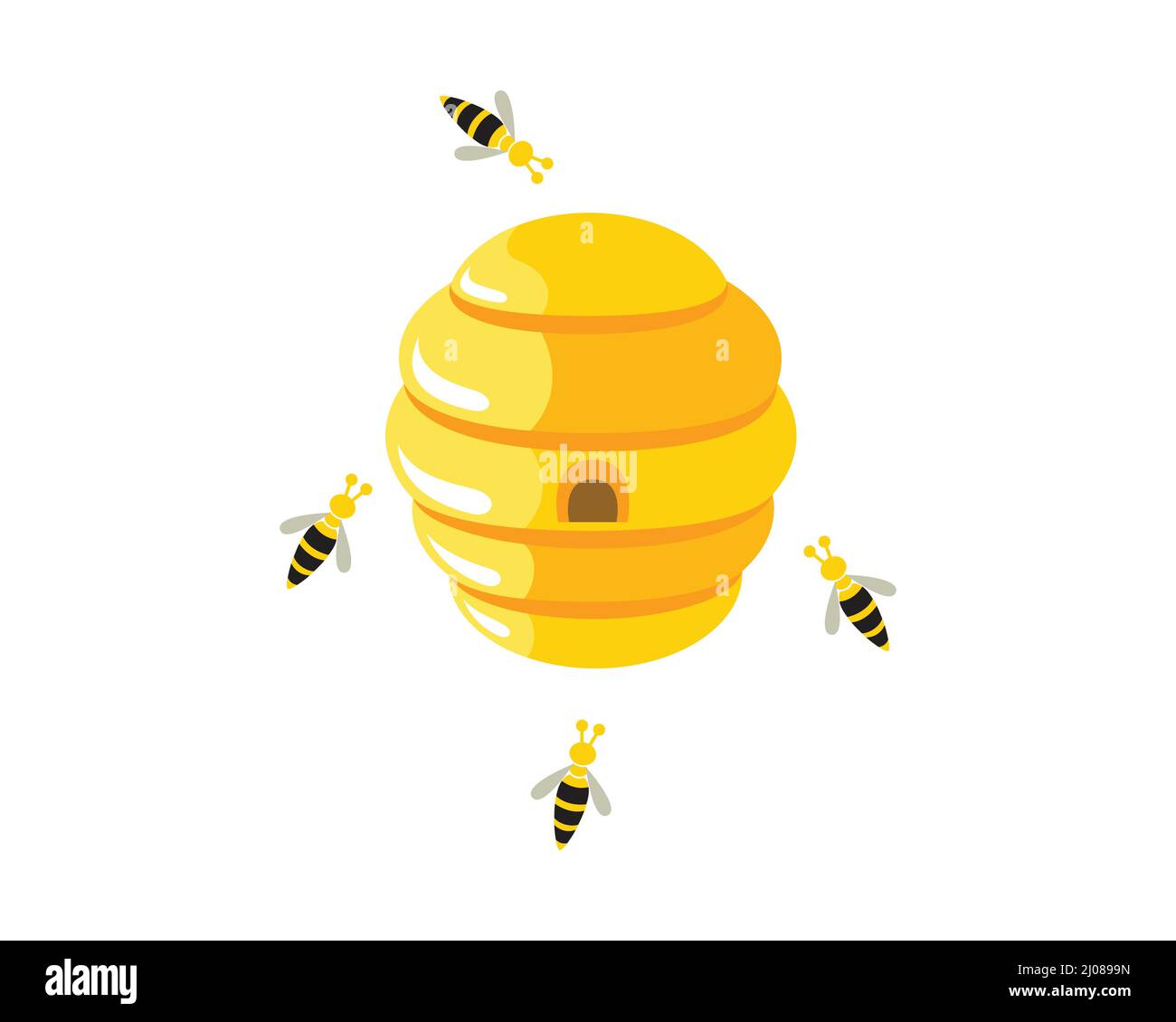 Bienenstock mit fliegenden Bienen rund Illustration Stock Vektor