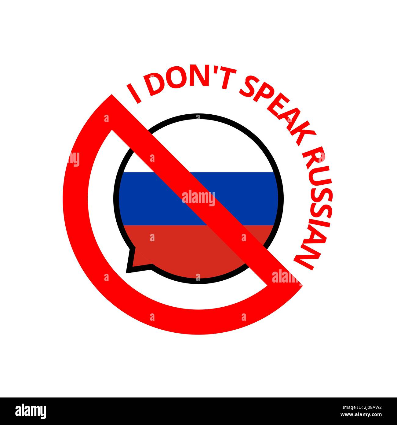 IDO spricht kein russisch. Verbotsschild mit russischer Flagge im Inneren Stock Vektor