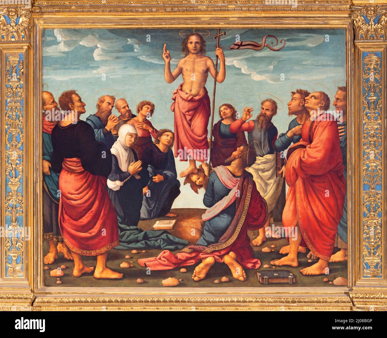 VALENCIA, SPANIEN - 14. FEBRUAR 2022: Das Gemälde von Himmelfahrt auf dem Hauptaltar in der Kathedrale von Fernando Yanez de la Almedina Stockfoto