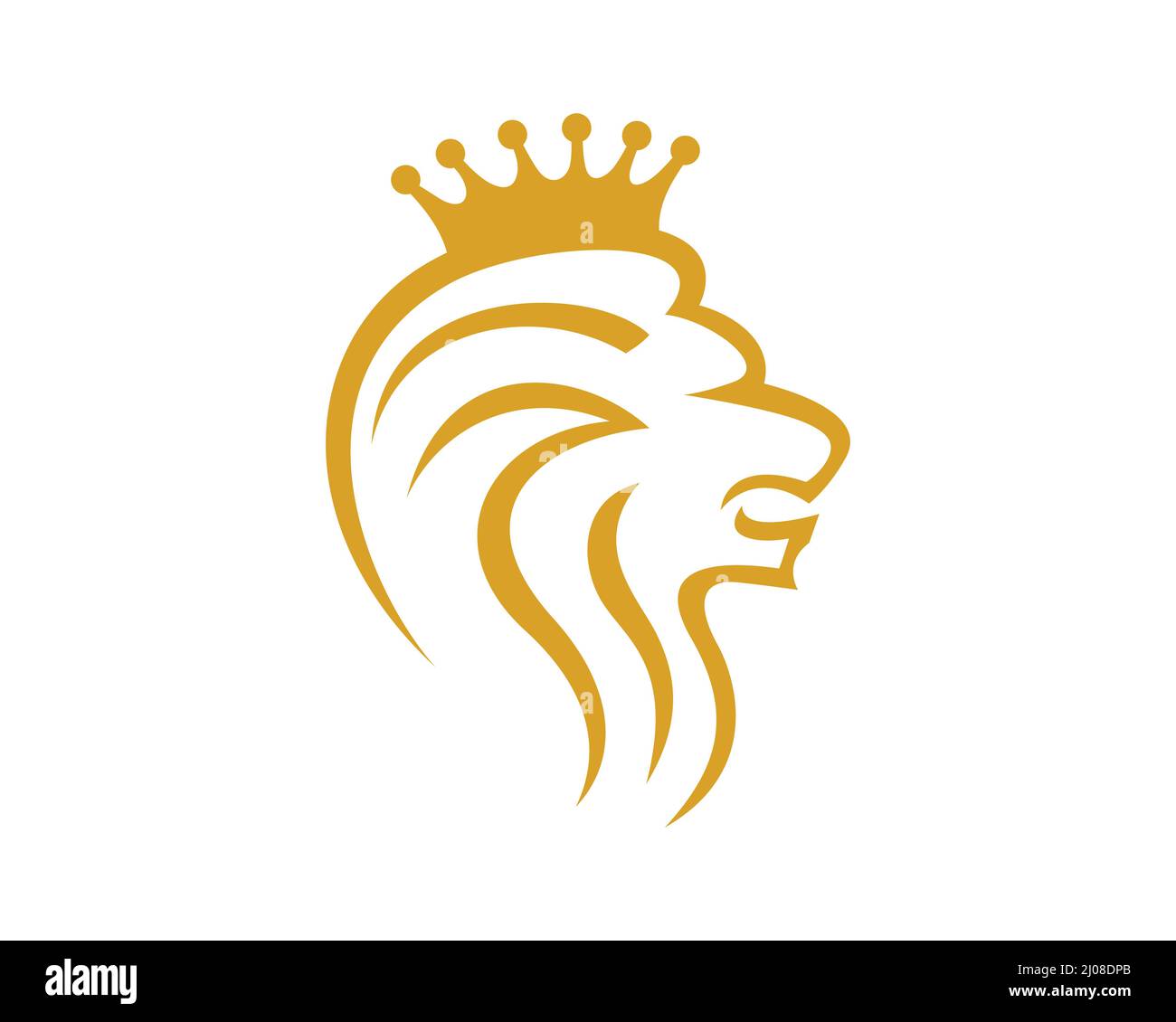 Kopf des goldenen Löwen mit Kronendarstellung Stock Vektor