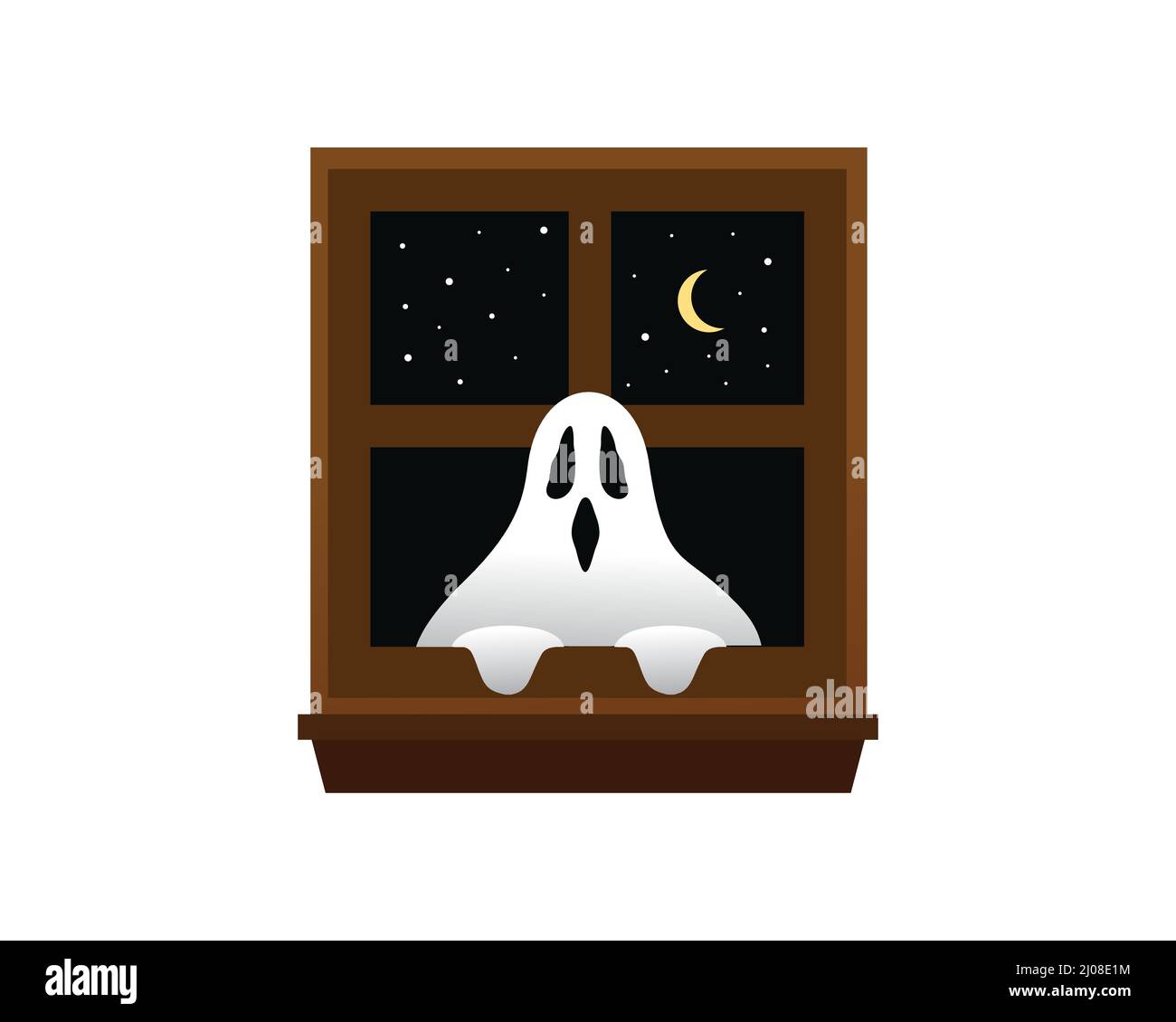 Unheimlicher Geist, der im Fenster blinkt Stock Vektor