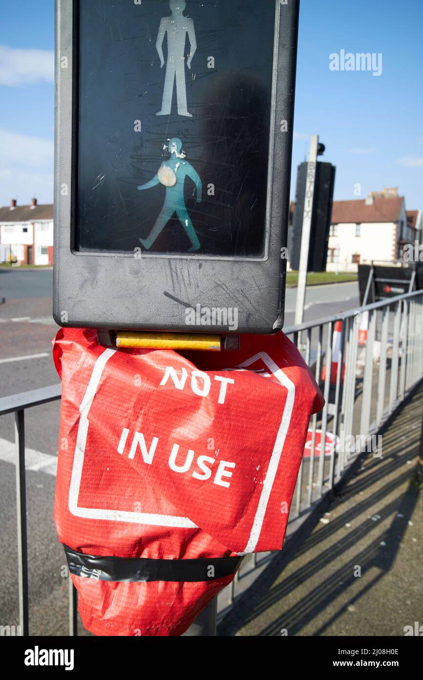 Überfahrt nicht in Gebrauch temporäre Abdeckung auf Fußgängerüberfahrt Drucktaste liverpool, england, großbritannien Stockfoto