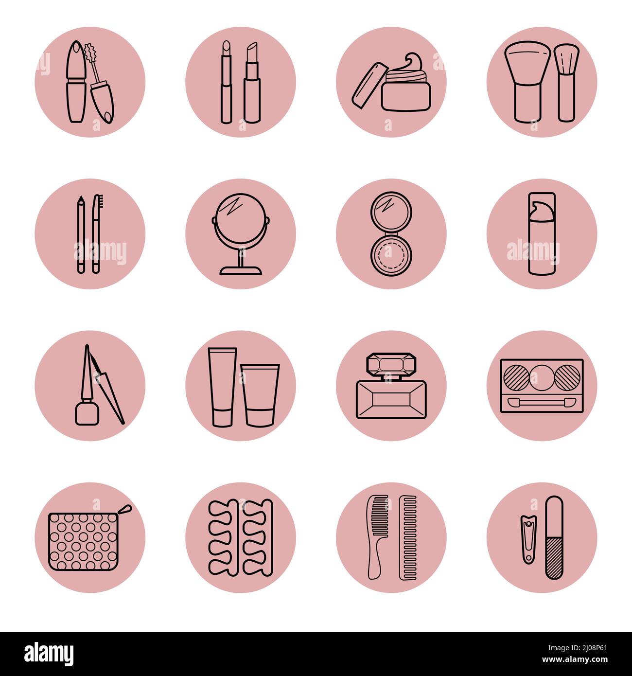 Heben Sie die Abdeckungen hervor. Beauty Icon Kollektion. Runde Symbole für Geschichten aus sozialen Medien. Vektorset. Stock Vektor