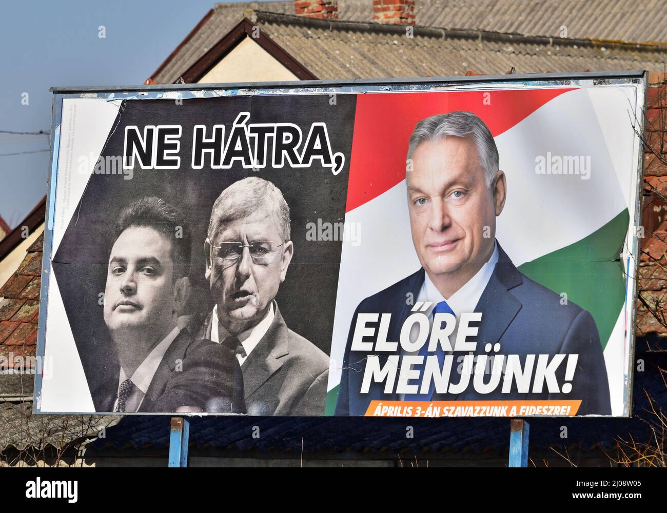 Wahlplakat für Regierungspartei Fidesz für die bevorstehenden Wahlen in Ungarn Stockfoto