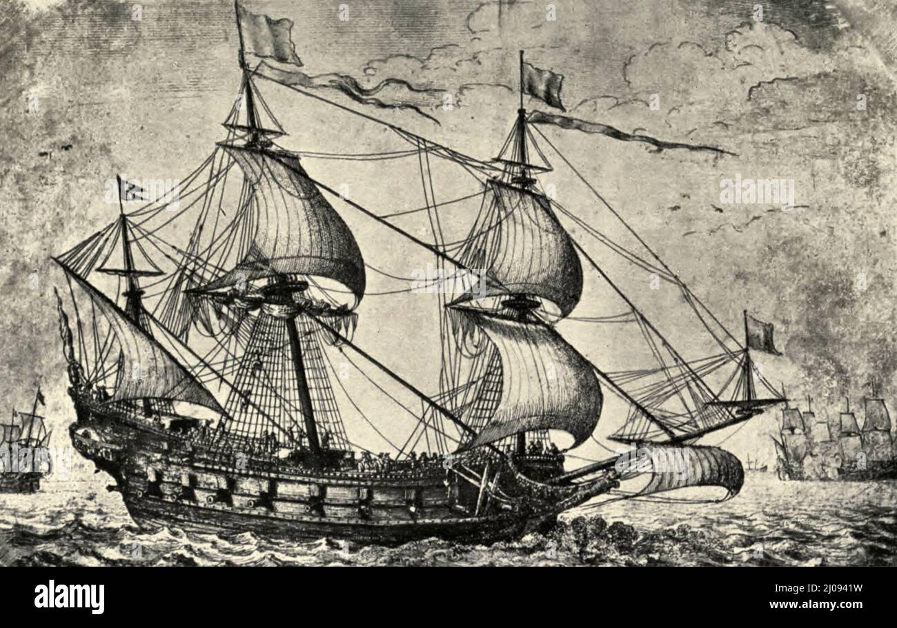 Unser erstes Dreadnought - das Dreadnought wird gezeigt, wie sie erschien, als sie in der Schiffsgeldflotte von Charles dem Ersten, um 1637, diente Stockfoto