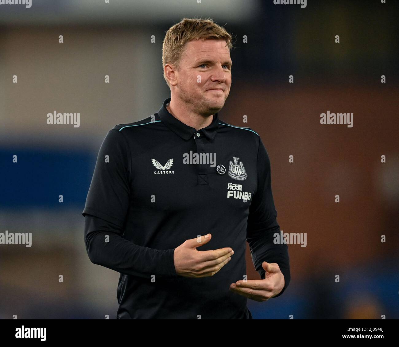 Liverpool, Großbritannien. 17. März 2022. Eddie Howe Manager von Newcastle United kommt im Goodison Park Credit: News Images /Alamy Live News Stockfoto