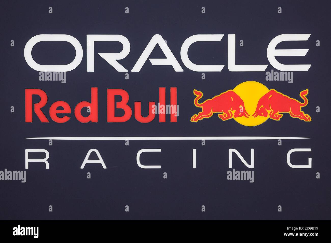 Sakhir, Bahrain. 17. März 2022. Oracle Red Bull Racing Logo während des Formel 1 Gulf Air Bahrain Grand Prix 2022, 1. Runde der FIA Formel 1 Weltmeisterschaft 2022, auf dem Bahrain International Circuit, vom 18. Bis 20. März 2022 in Sakhir, Bahrain - Foto: Florent Gooden/DPPI/LiveMedia Kredit: Independent Photo Agency/Alamy Live News Stockfoto