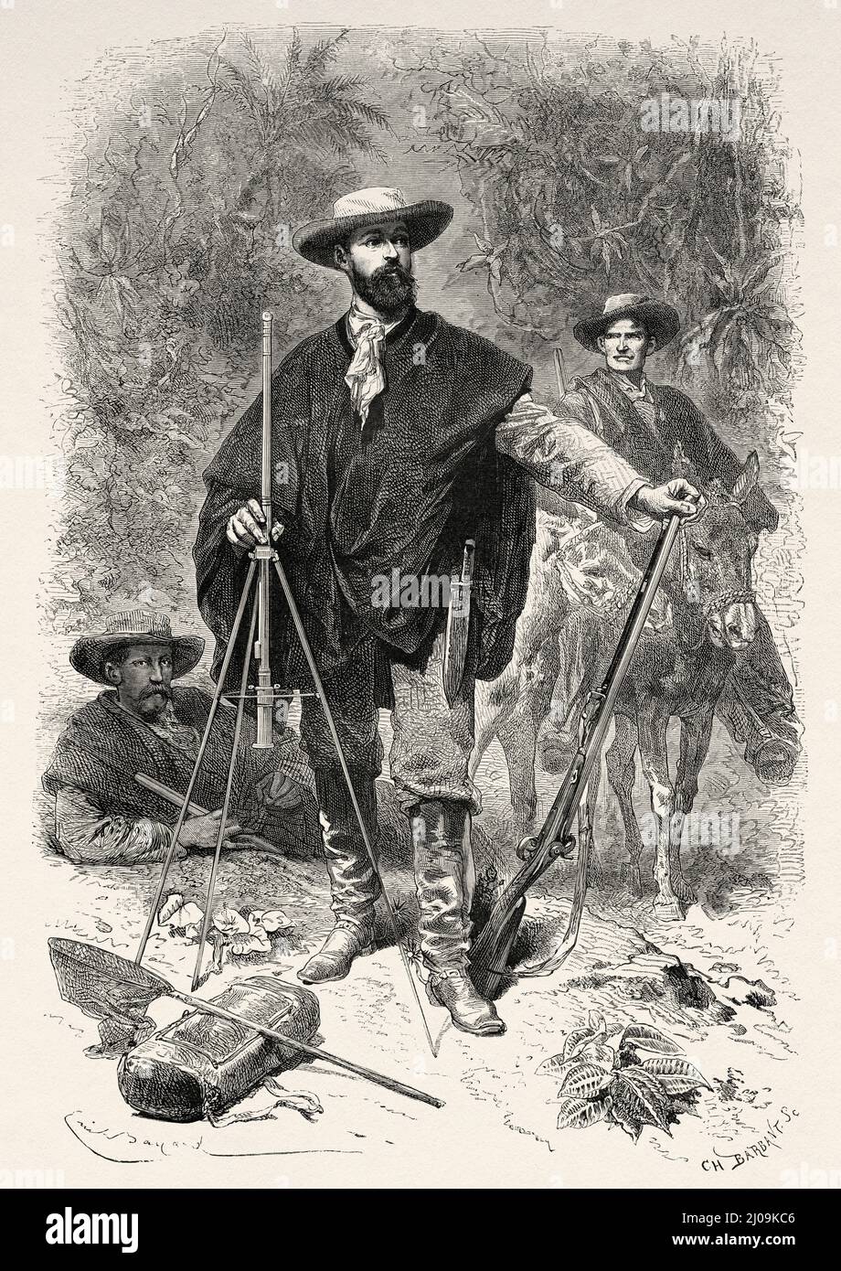 Edouard Francois Andre (1840-1911) war ein französischer Gärtner, Landschaftsdesigner und ein führender Landschaftsarchitekt des späten 19.. Jahrhunderts. Südamerika. Alte, 19.. Jahrhundert gravierte Illustration von der Reise nach Kolumbien von Edward Francois Andre, Le Tour du Monde 1877 Stockfoto