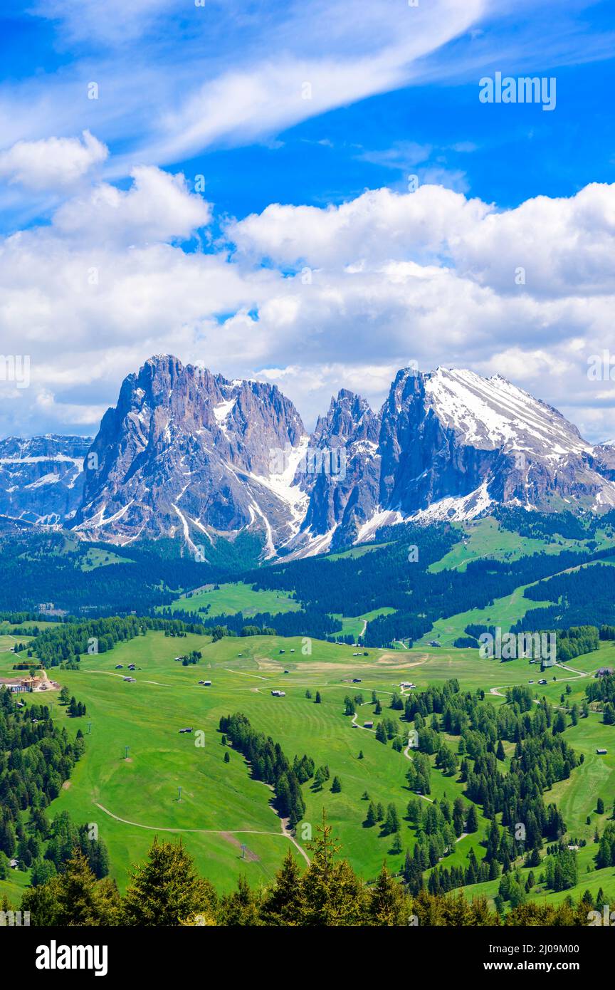 Seiser Alm oder Seiser Alm - wunderschöne Bergwelt der Dolomiten Alpen - Trentino-Südtirol, Südtirol, Italien - Reiseland in Europa Stockfoto