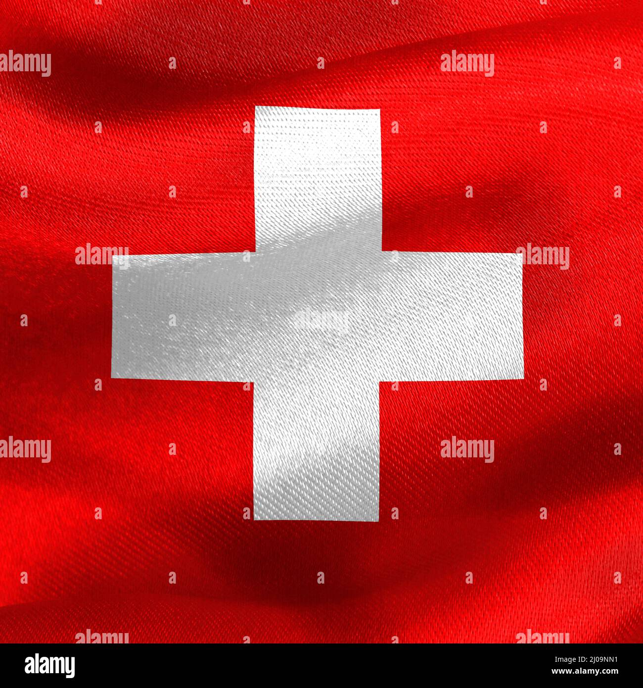 Realistische 3D Render der wehenden Schweiz Flagge mit Stofftextur - ideal für Hintergründe Stockfoto