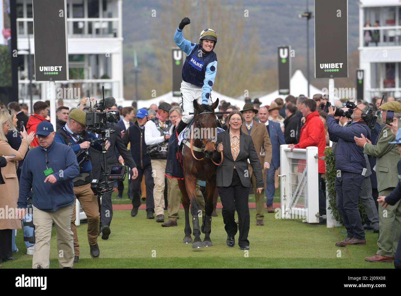 Tag 1 des Cheltenham Festivals auf der Cheltenham Rennbahn. 2,10 Arkle Chase. Rennsieger Edwardstone unter Tom Cannon Bild von Mikal Stockfoto