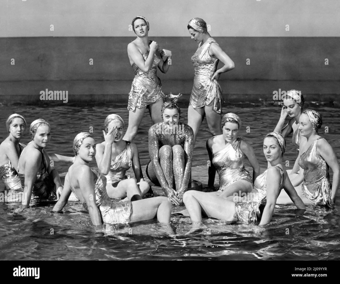 Balck und White am Drehstimmer von Esther Williams, berühmt für ihre Schwimmfilme in den Jahren 1940s und 50s. Stockfoto