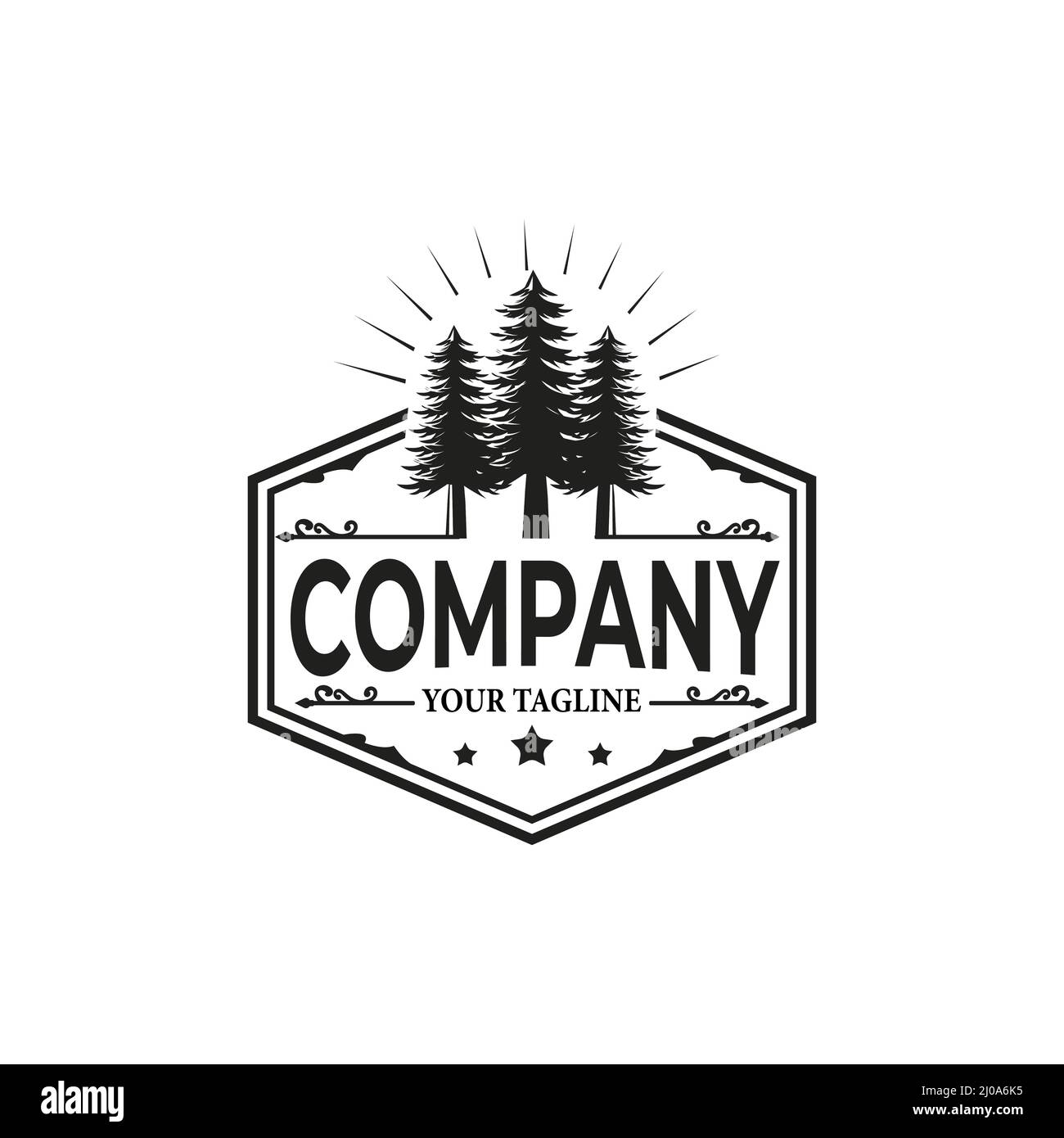 Vintage Retro Rustikales Logo Design Sechskant Kiefer, Tanne, smart Stock Vektor