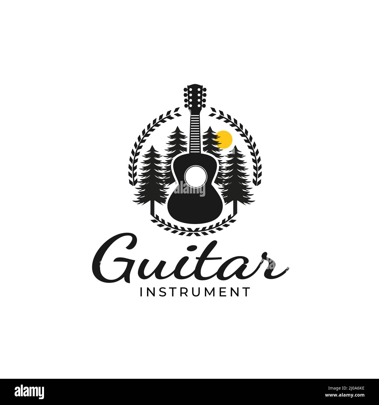 Instrument Country Musiker Logo Design mit Gitarre, Baum-Elemente Stock Vektor