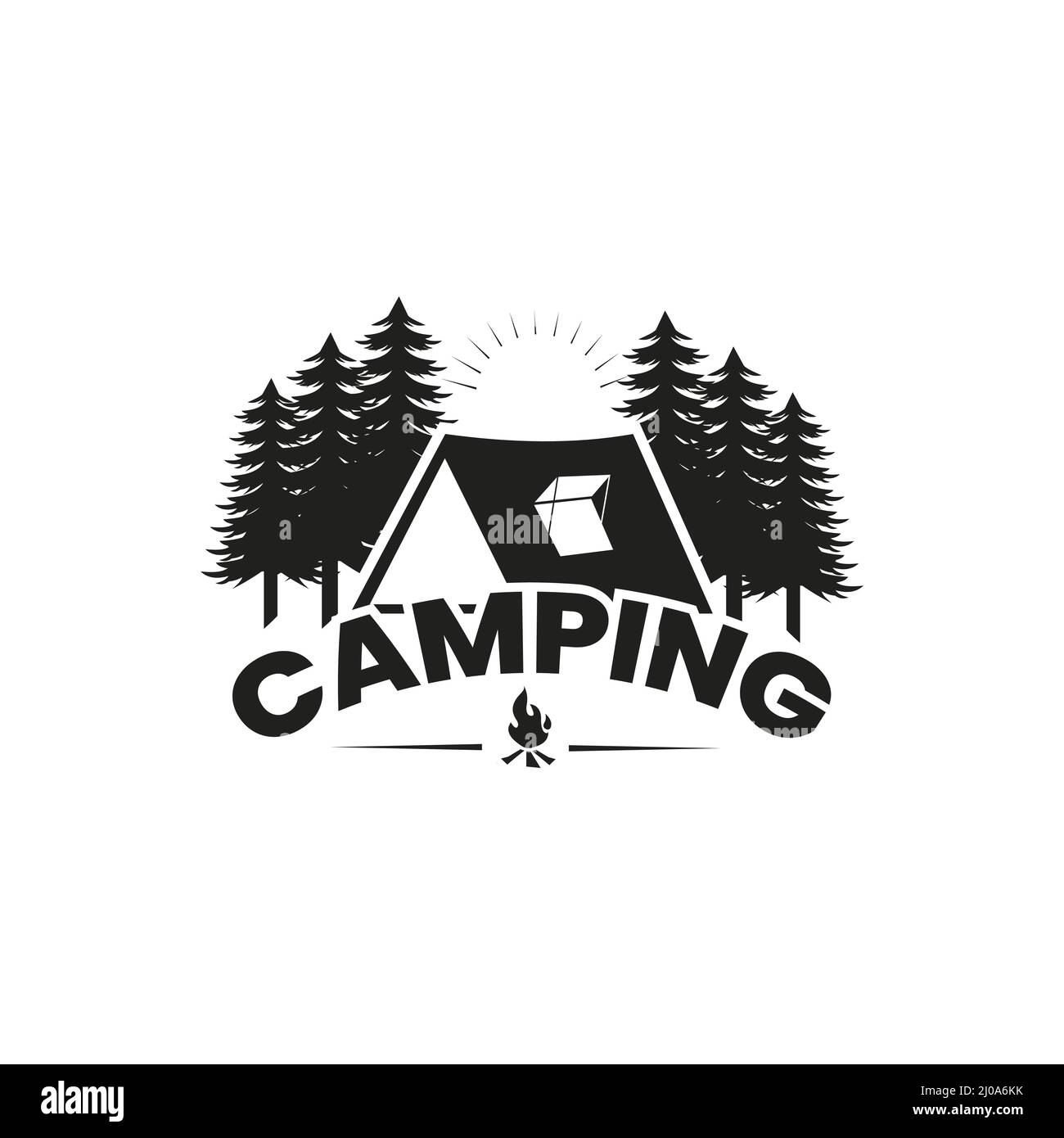 Camping und Outdoor-Abenteuer Retro-Logo, kreatives Camping-Konzept, Schwarz und Weiß, Abzeichen, Vektor für Wandern. Monogram-Logo-Vorlage Stock Vektor