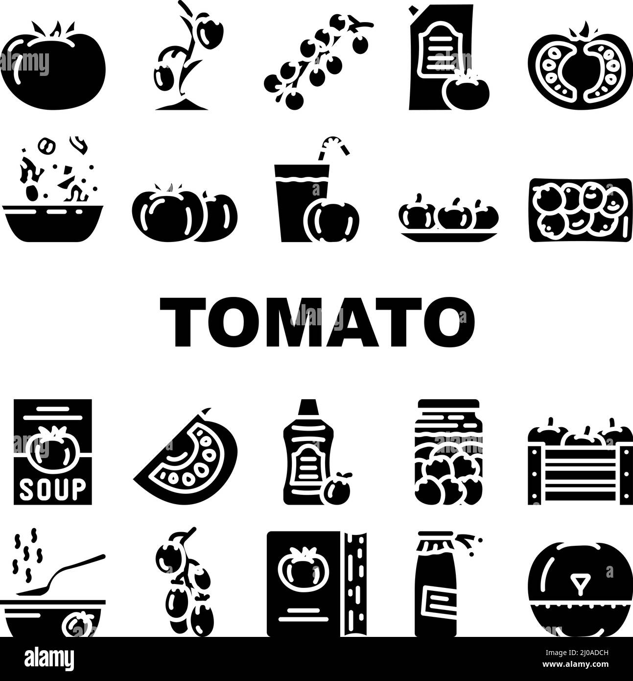 Tomate Natürliche Bio-Zutaten Symbole Set Vektor Stock Vektor