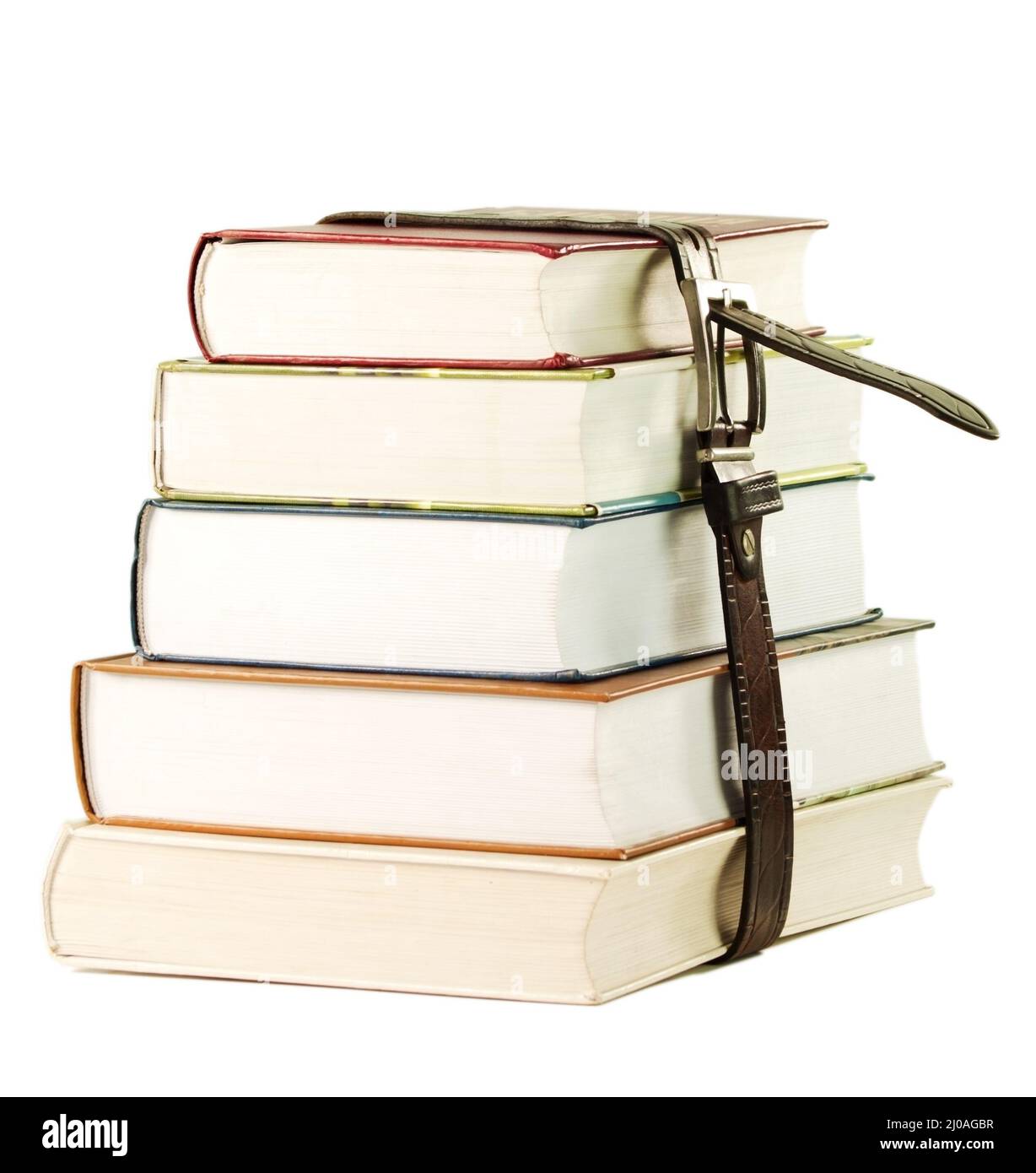 Stapel von Büchern auf weißem Hintergrund Stockfoto