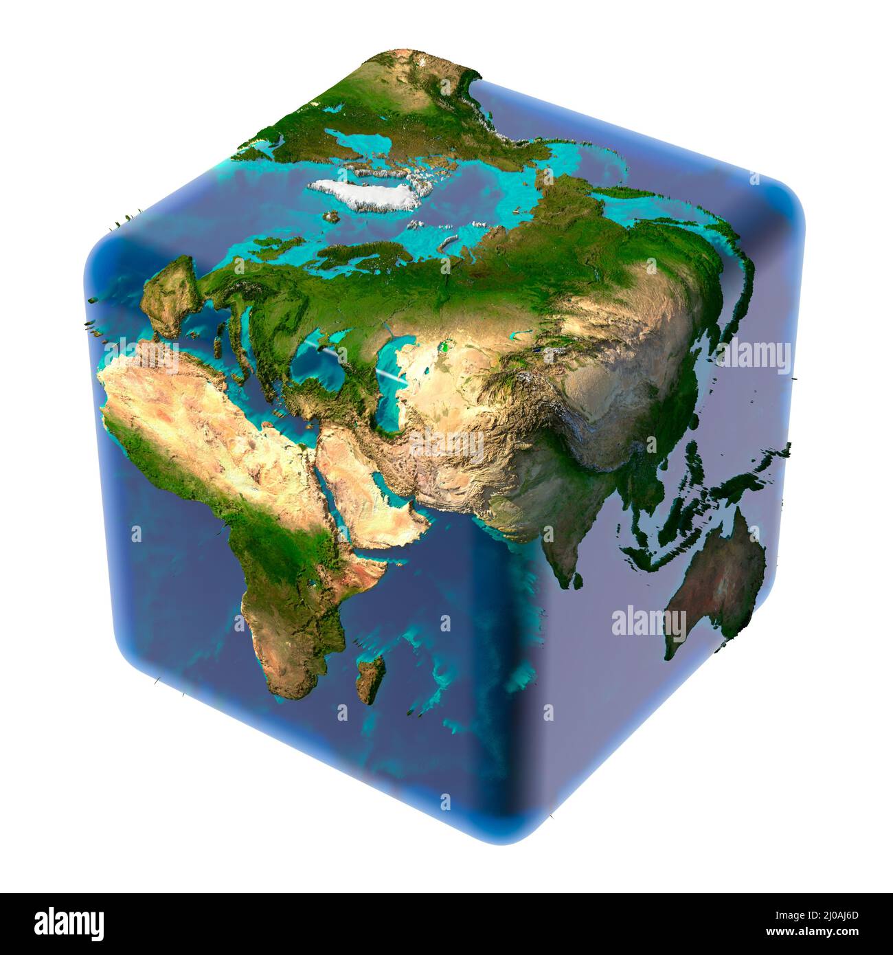 Kubikmeter Erde mit transluzenten Ozean Stockfoto