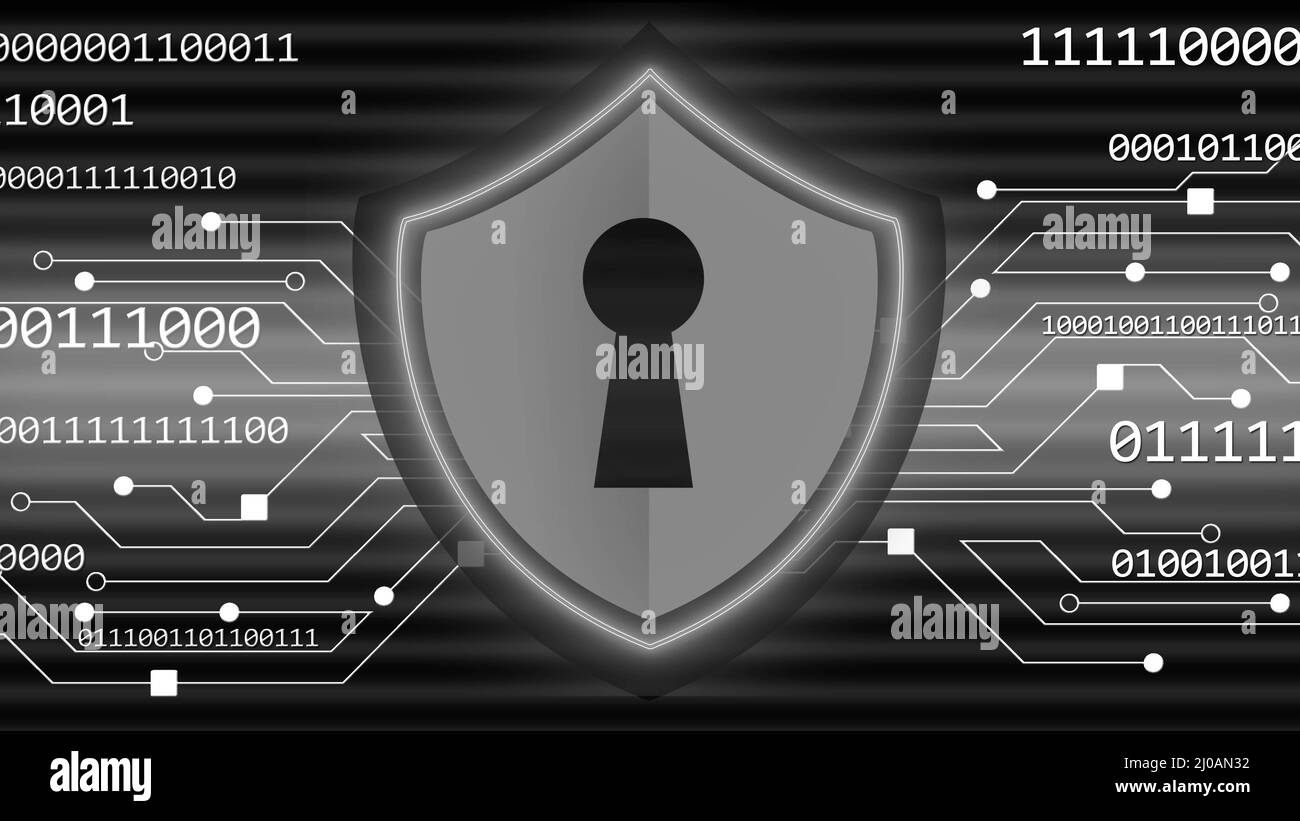 Sicherheitstechnikkonzept - Protective Shield Code Information Verbindungsleitungen - 3D Illustration Stockfoto