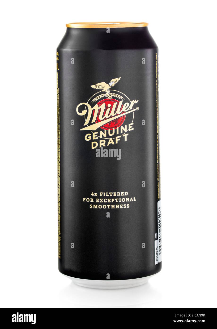 LONDON, Großbritannien - FEBRUAR 01,2022: Miller echtes Lagerbier vom Fass auf Weiß. Stockfoto