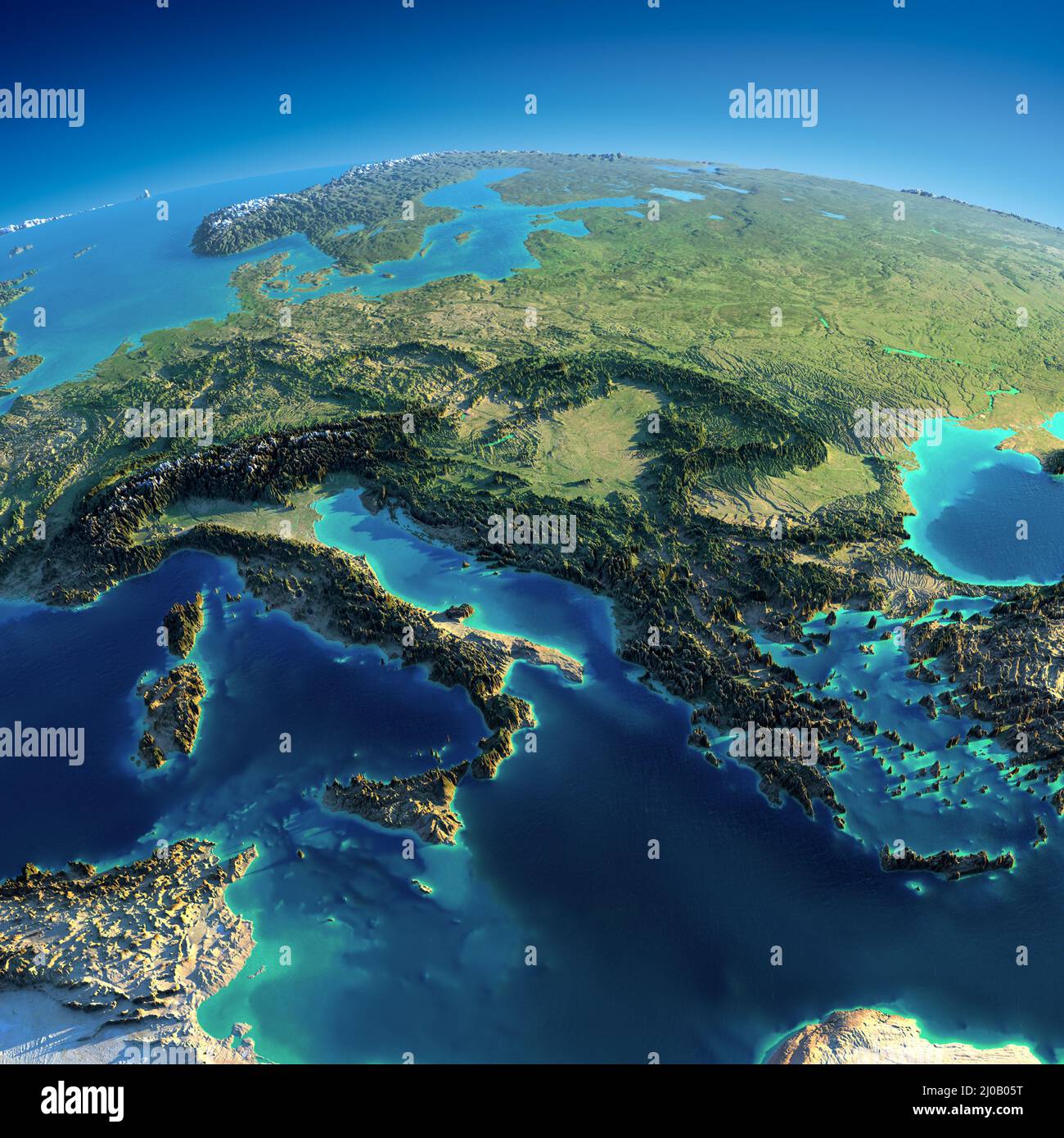 Detaillierte Erde. Italien, Griechenland und das Mittelmeer Stockfoto