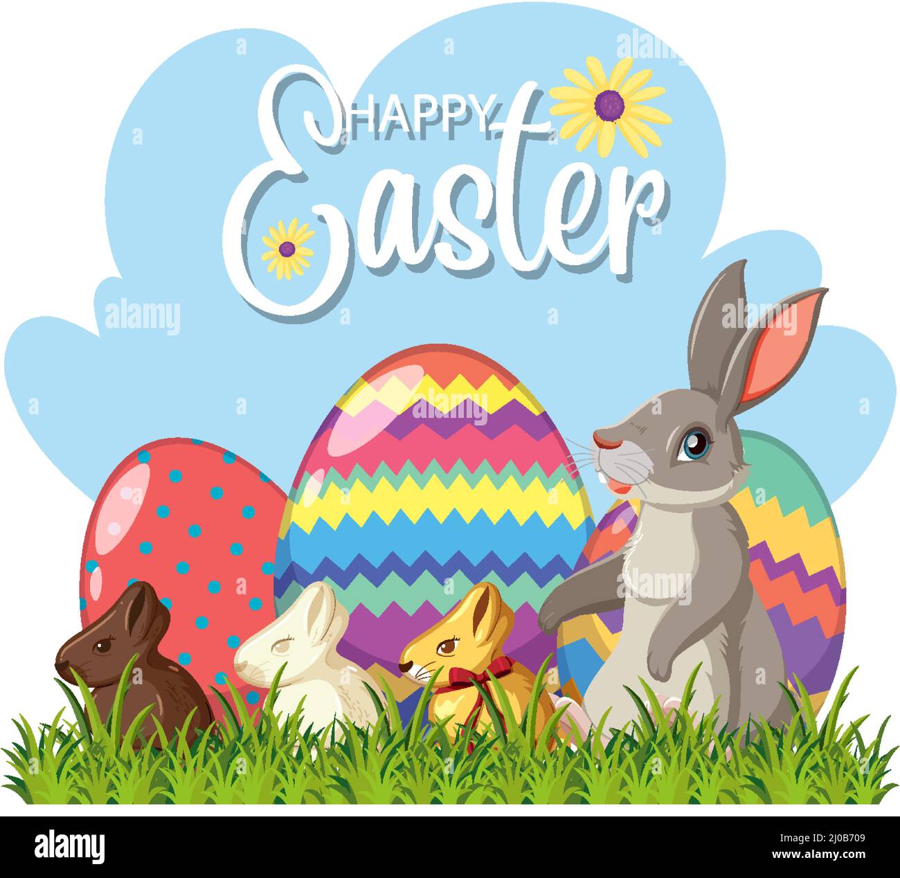 Happy Easter Design mit osterhase und Eier Illustration Stock Vektor