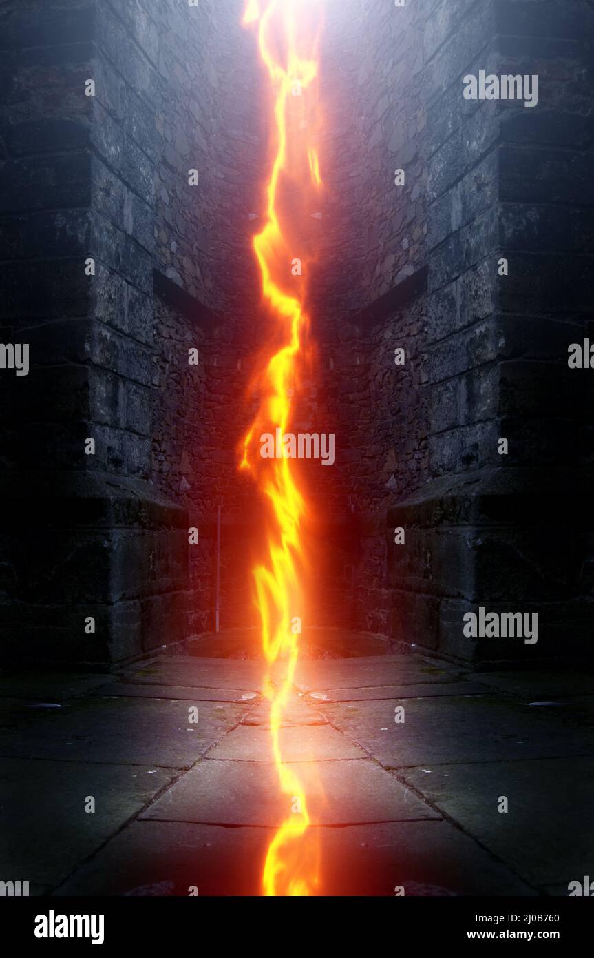 Feuer in einem Kerker Stockfoto