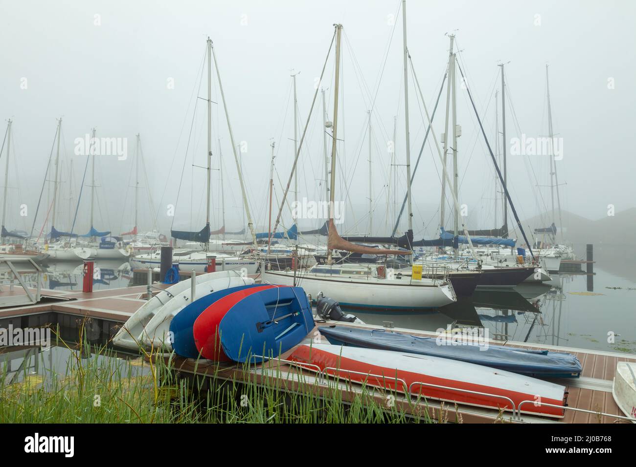 Nebliger Tag im Shoreham Port, West Sussex, England. Stockfoto