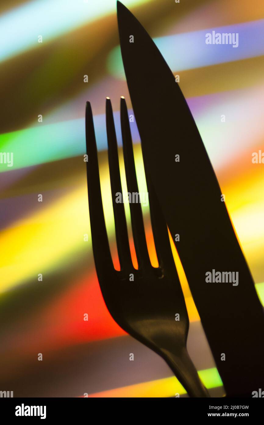 Symbol für Messer- und Gabeldining Silhouette Stockfoto