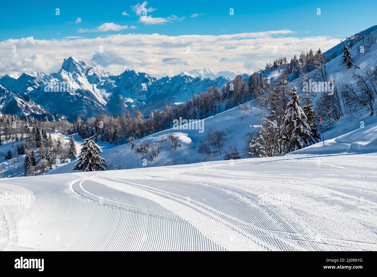 Auf dem Berg Zoncolan, Karnischen alpen nach einem großen Schneefall. Provinz Udine, Region Friaul-Julisch Venetien, Italien Stockfoto