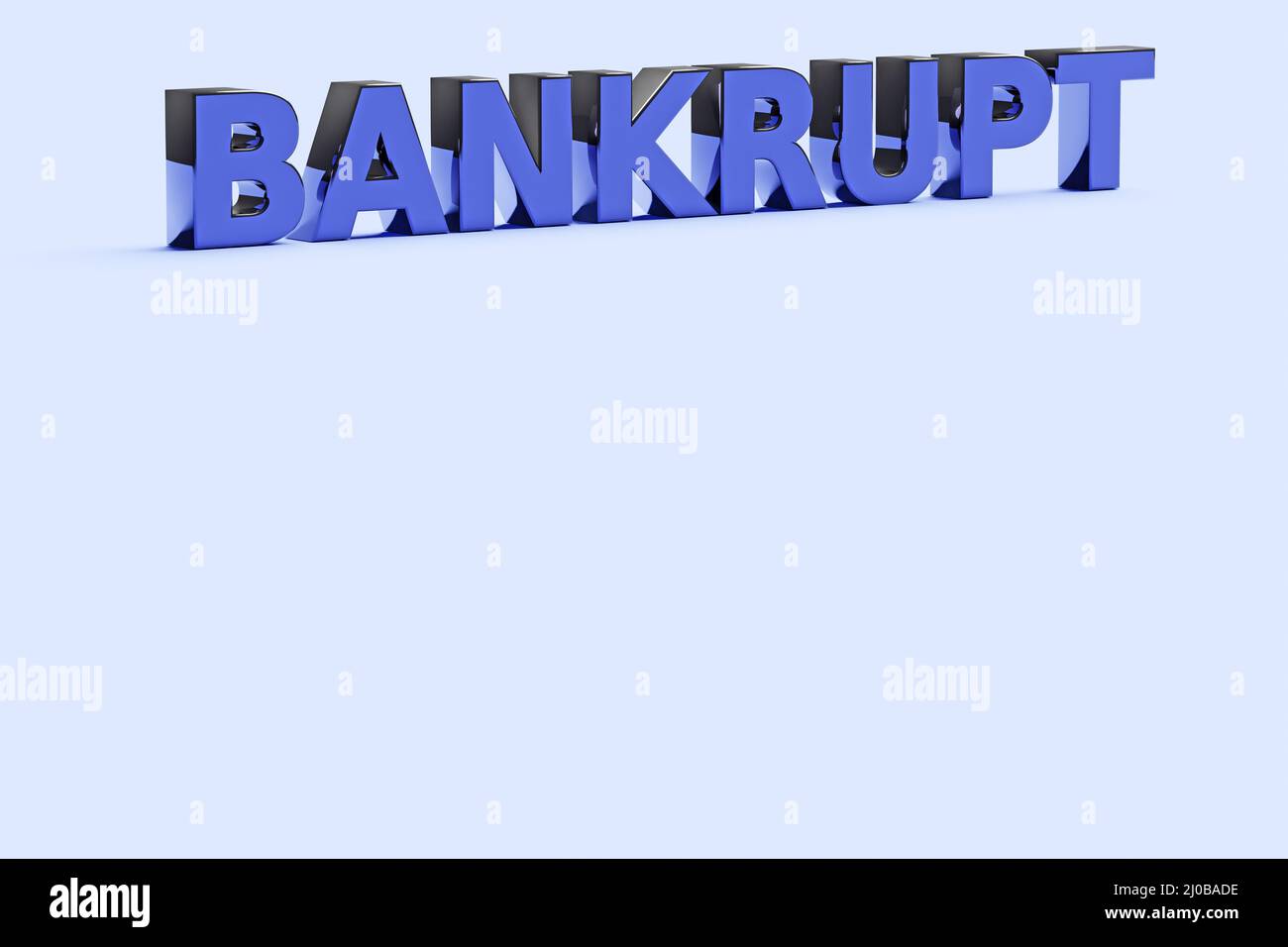 Wortbankrott mit leerem Hintergrund. Krise, Rezession und Konkurskonzept. Konzepte der wirtschaftlichen Verschuldung. 3D Rendern Stockfoto