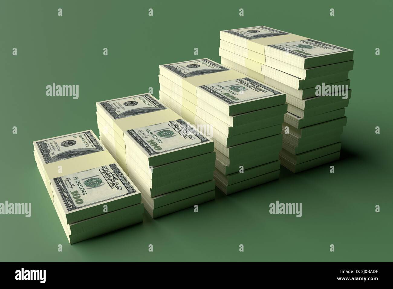 Große Geldstapel aus Dollar. Konzept der US-Dollar-Finanzierung Stockfoto