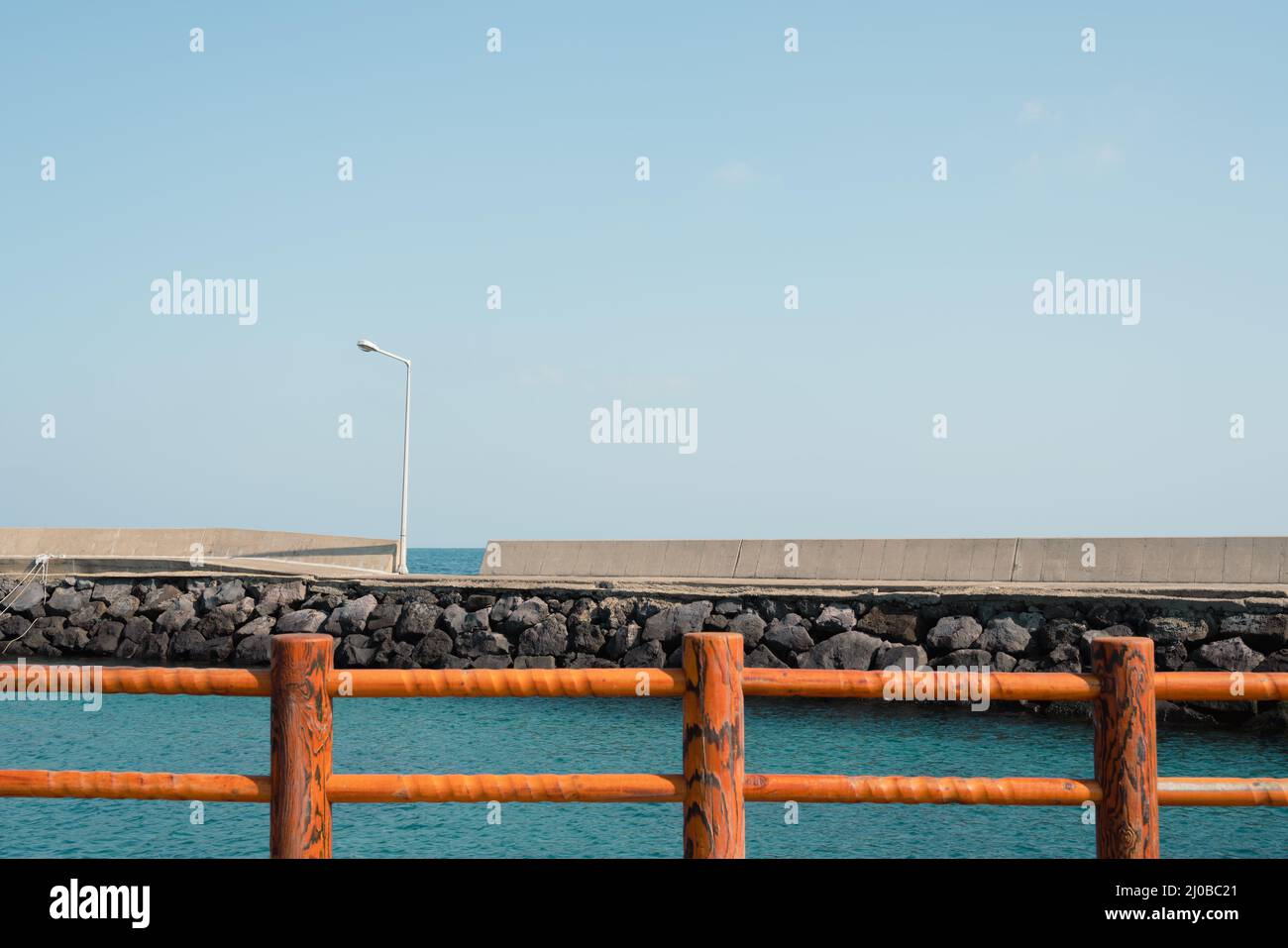 Wharf Seeseite, Jeju Olle Trail Route 18 auf der Insel Jeju, Korea Stockfoto