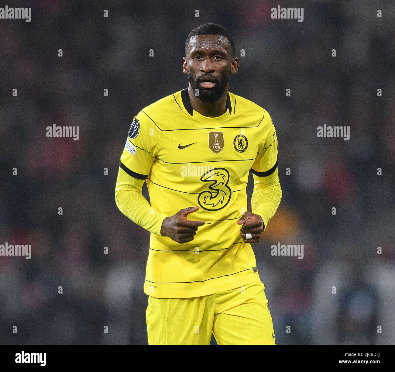 16. März 2022 - Lille gegen Chelsea - UEFA Champions League - sechzehntes Spiel - zweites Bein - Stade Pierre-Mauroy Antonio Rudiger während des Champions-League-Spiels gegen Lille. Bildnachweis : © Mark Pain / Alamy Live News Stockfoto