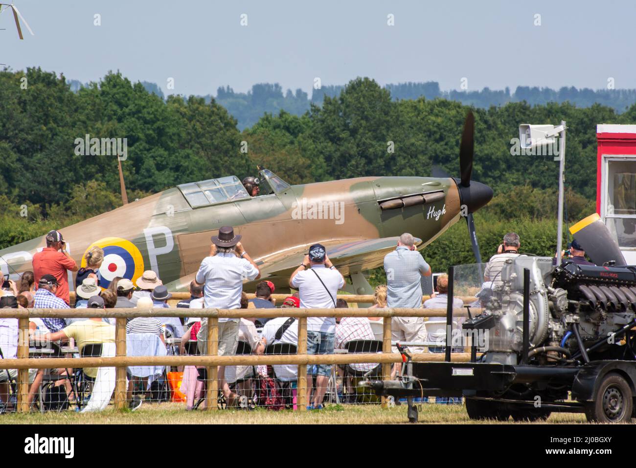 Headcorn, Kent Großbritannien - Juli 1. 2018 das Kampfflugzeug „The Hirm WW2“ fliegt auf einer Flugschau über Kent. Stockfoto