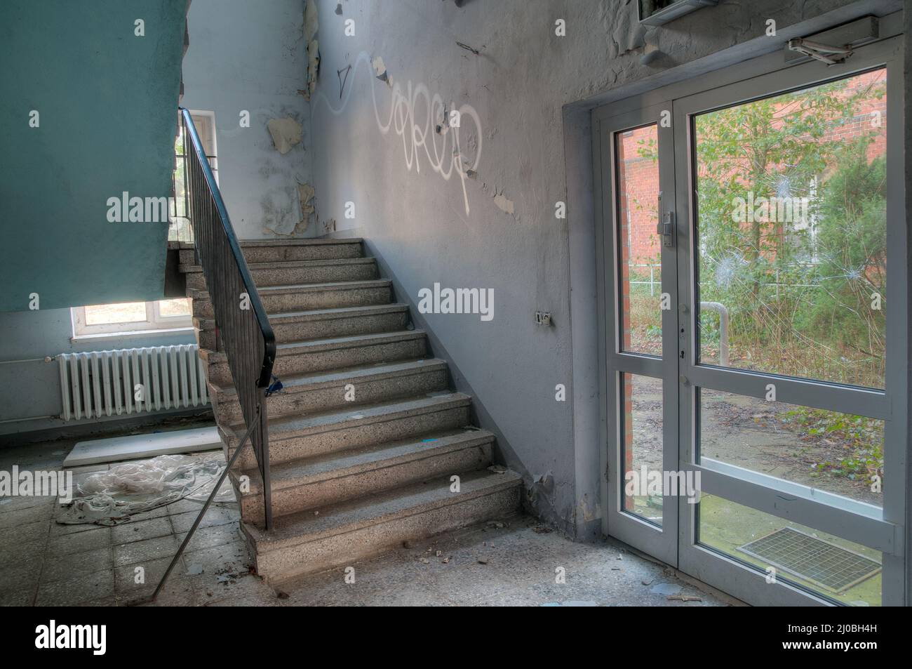 Treppe verlassen Gebäude Stockfoto