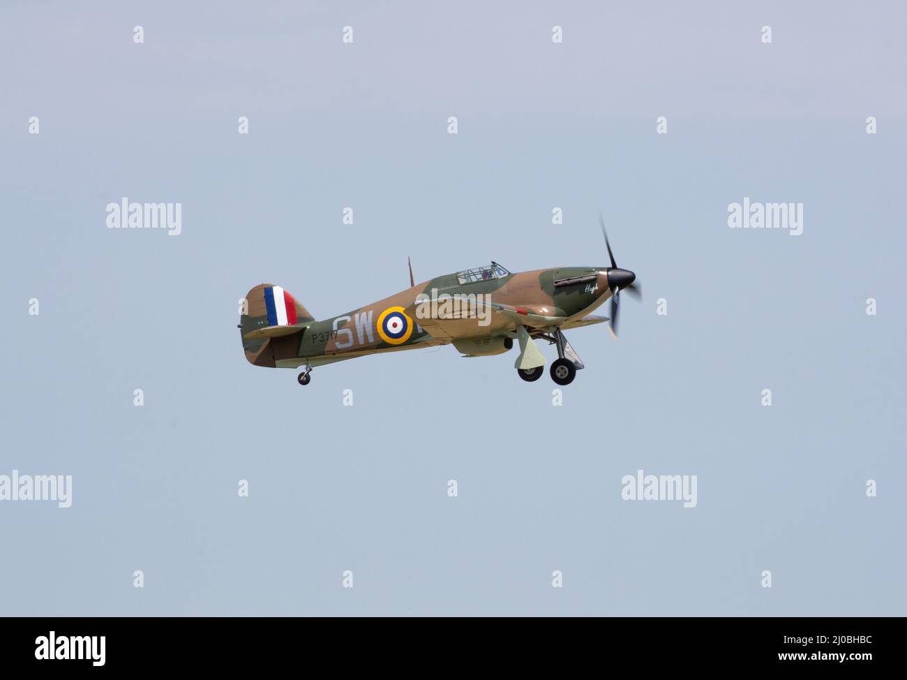 Headcorn, Kent Großbritannien - Juli 1. 2018 das Kampfflugzeug „The Hirm WW2“ fliegt auf einer Flugschau über Kent. Stockfoto