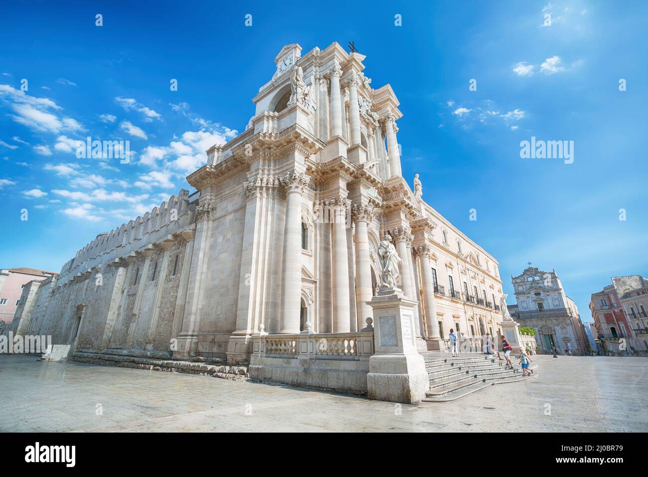 Reisefotografie aus Syrakus, Italien auf der Insel Sizilien. Cathedral Plaza Stockfoto