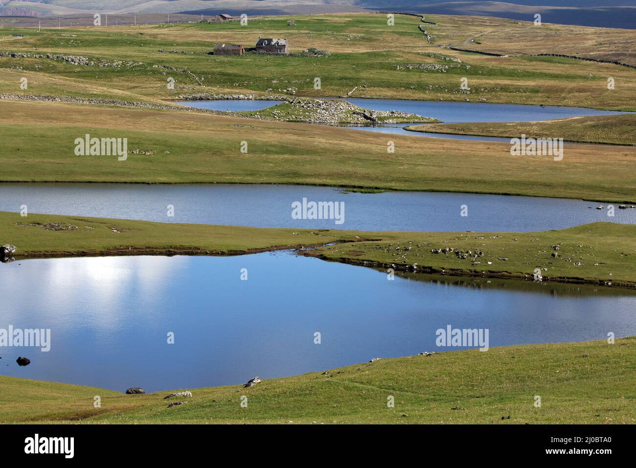 Landschaft mit Seen, Westliches Festland, Shetland-Inseln, Schottland Stockfoto