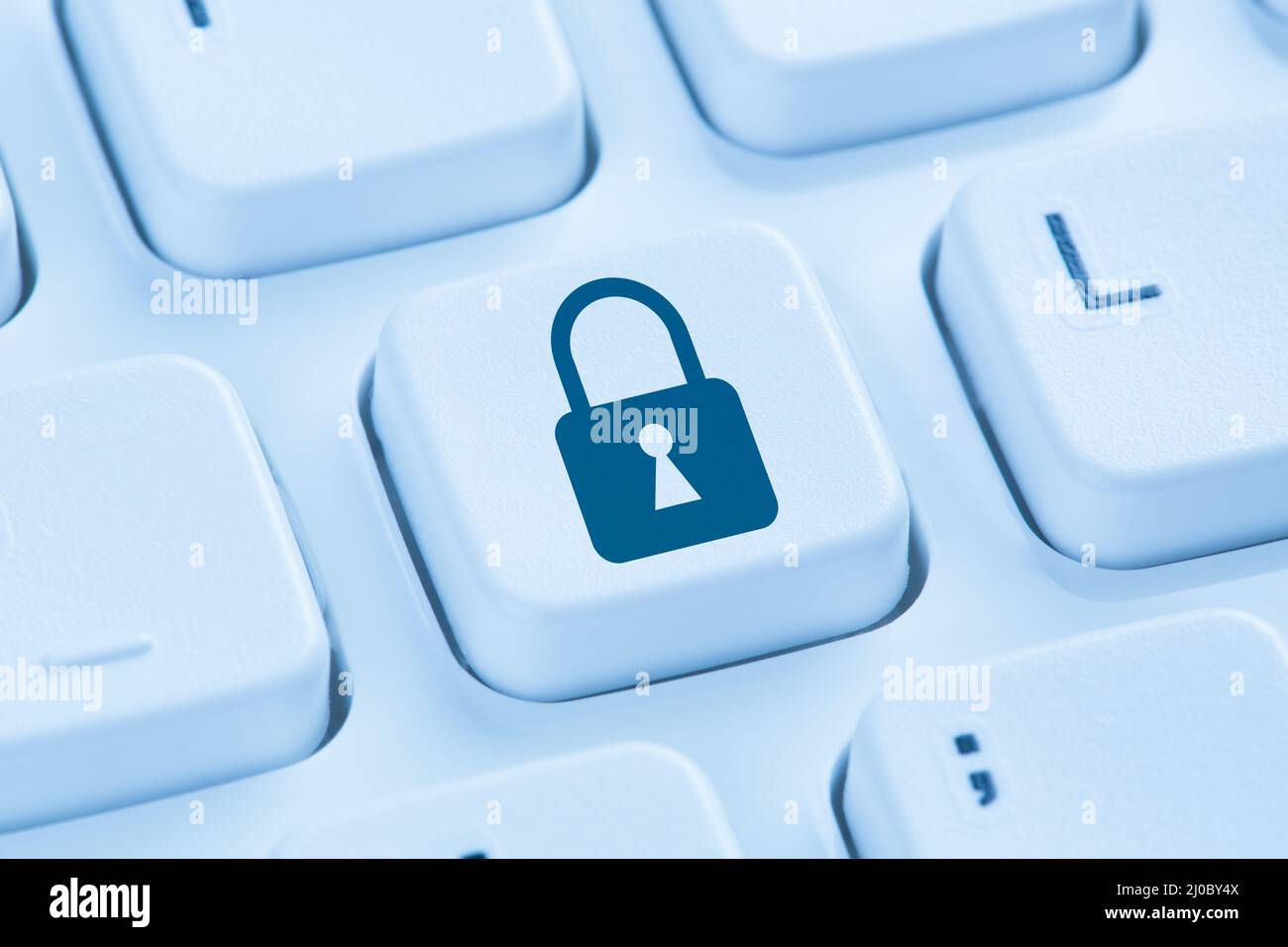 Computersicherheit Internet-Schloss Symbol sicher surfen blaue Tastatur Stockfoto