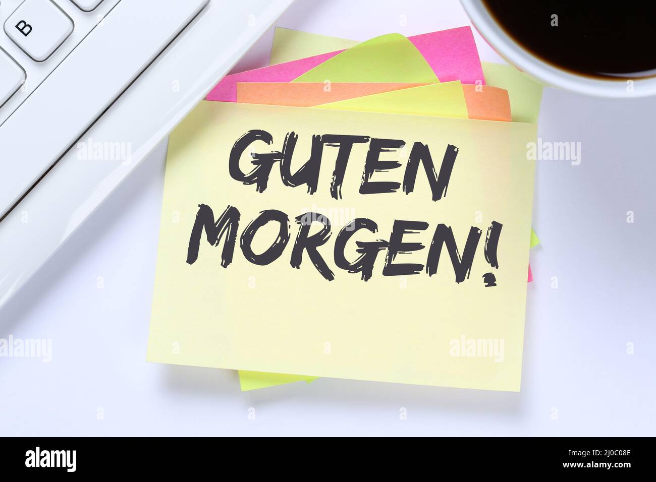 Guten Morgen, Begrüßung, Empfang, Schreibtisch Stockfoto