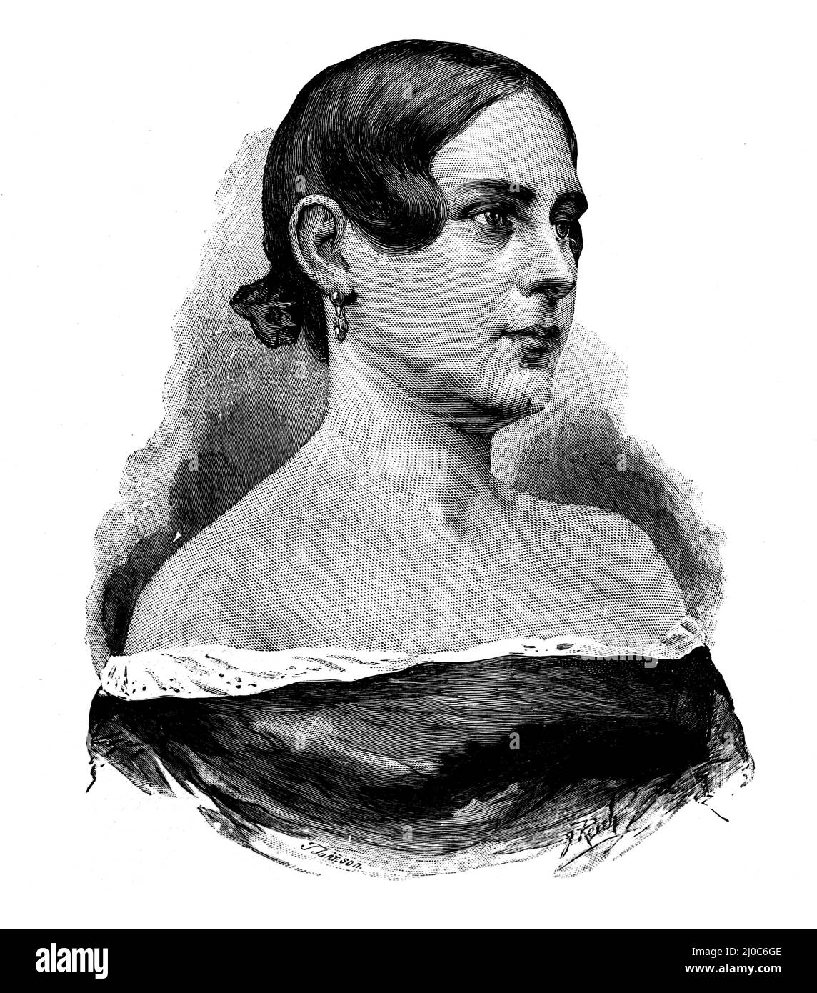 Porträt von Amelia Byam, Ehefrau des schwedisch-amerikanischen Ingenieurs und Erfinders John Ericsson; Schwarz-Weiß-Illustration; Stockfoto