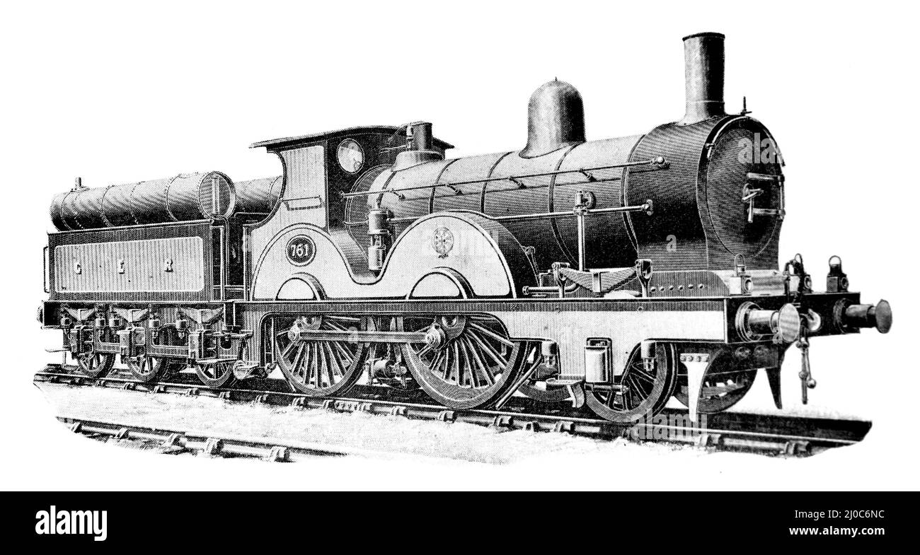 Liquid Fuel Express Lokomotive auf der Great Eastern Railway, England; Schwarz-Weiß-Illustration; Stockfoto